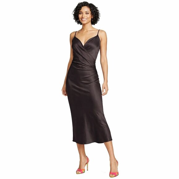 Zara Dresses & Skirts - ZARA Black XS Satin Wrap Midi Dress Adjustable Straps